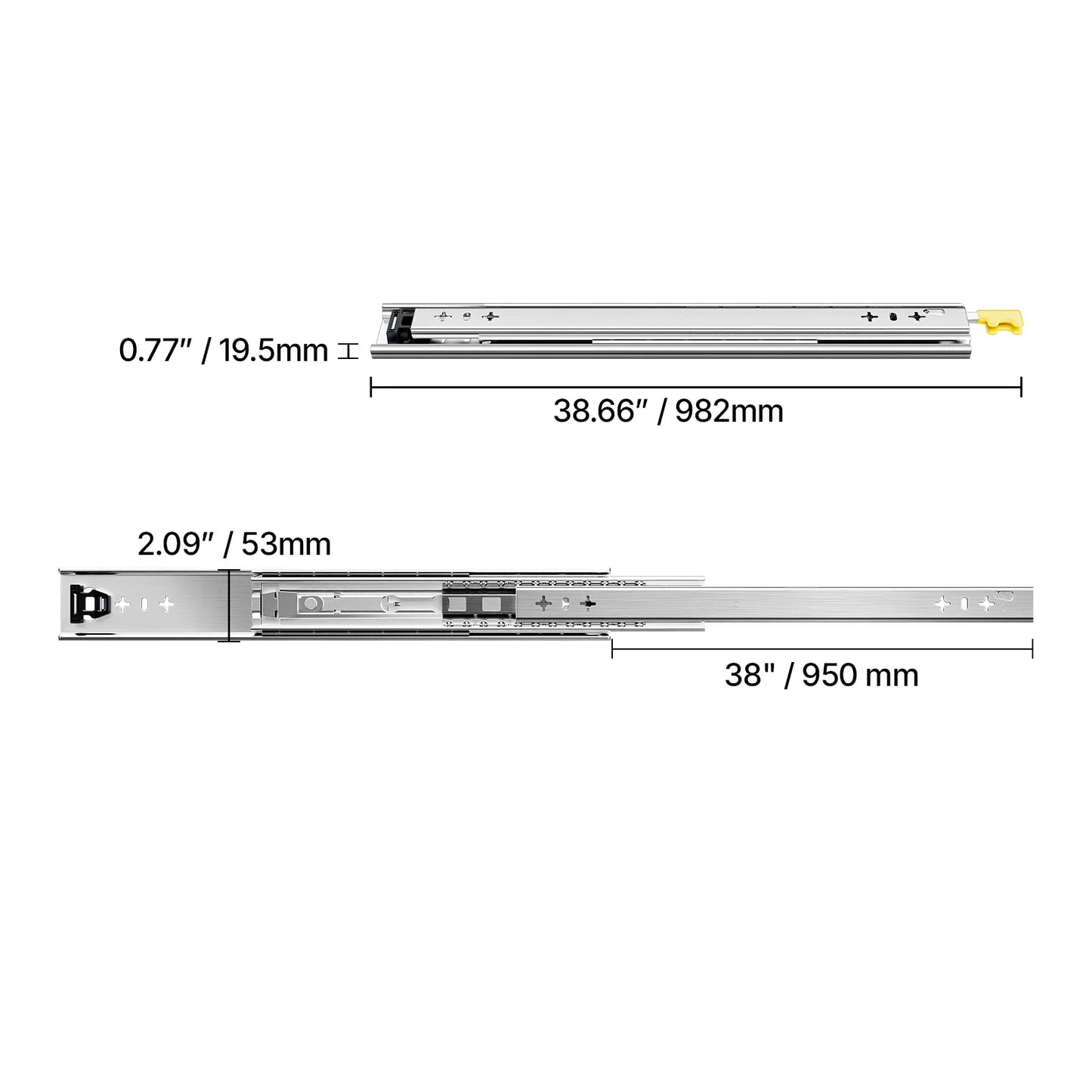 VEVOR Set of 2 Drawer Rails Sizes Ranging from 16 to 60 in 250 lbs Weight Limit Lockable Drawer Rails Ball Bearing Side Mount