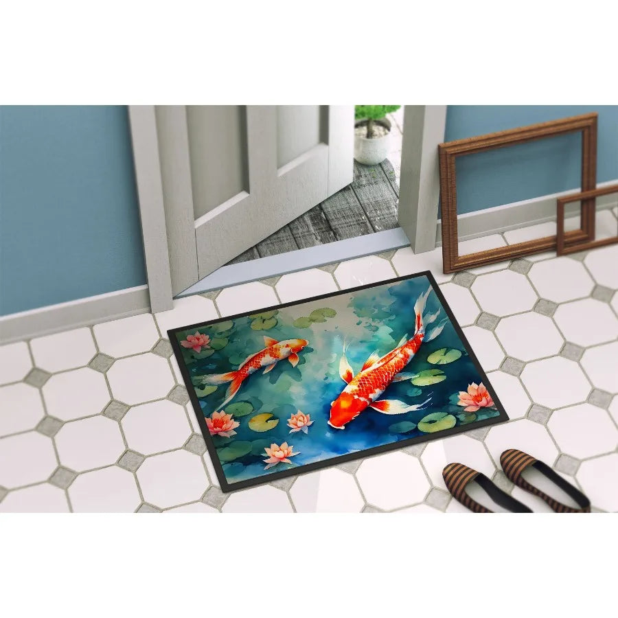 Koi Fish Doormat Front Door Mat Indoor Outdoor Rugs for Entryway Non Slip Washable Low Pile 24H X 36W