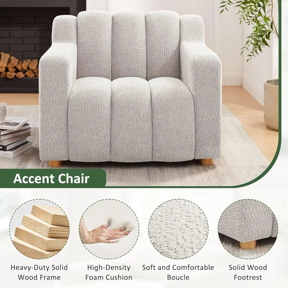Oversized Accent Chair, Modern Living Room Chairs, Comfy Boucle Fabric Upholstered Armchair for Bedroom, Office, Waiting Room