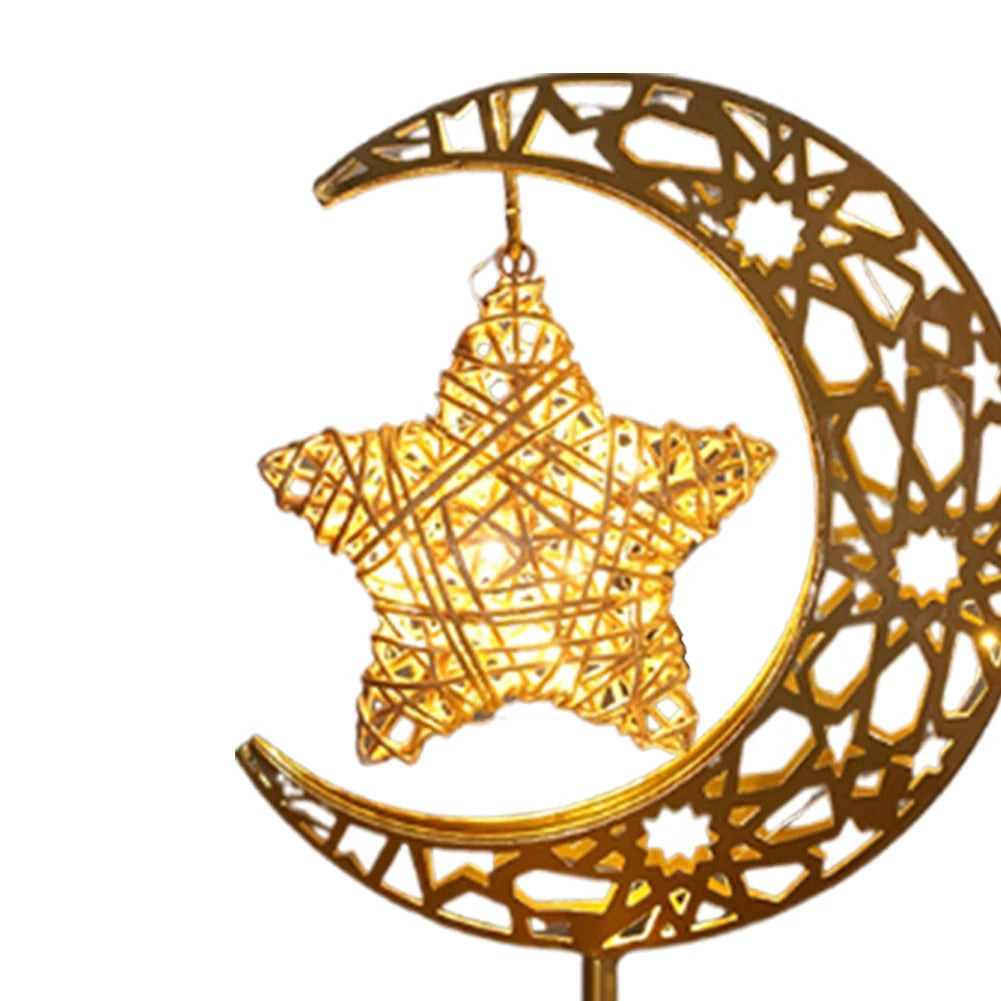LED Night Light Metal LED Star Moon Light Battery Operated Star Table Lamp Office & Home Decor Eid Mubarak Star Moon Light