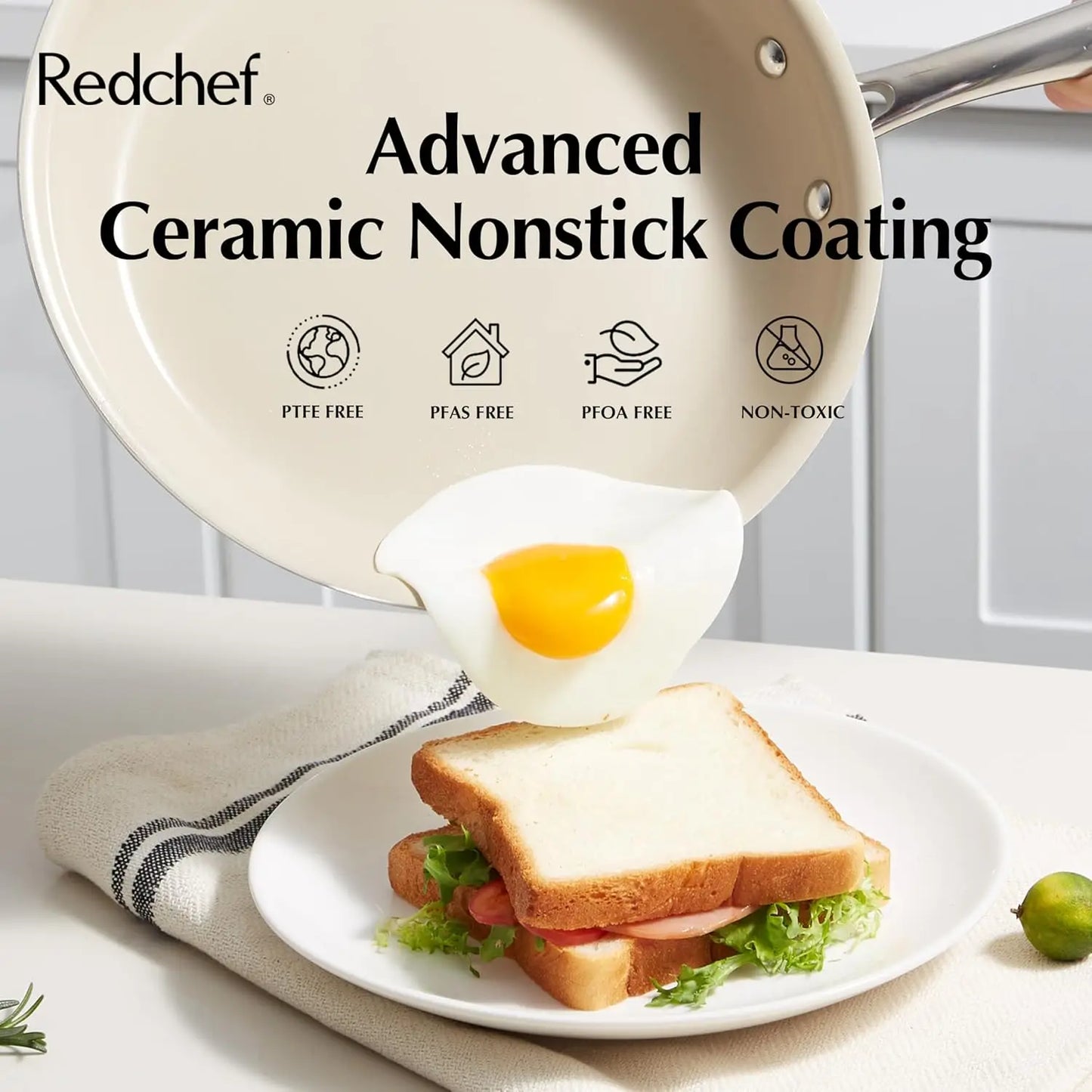 Ceramic Nonstick Cookware Set,14pcs Pots and Pans Set Non Stick,Induction Cookware with Stainless Steel Handle,
