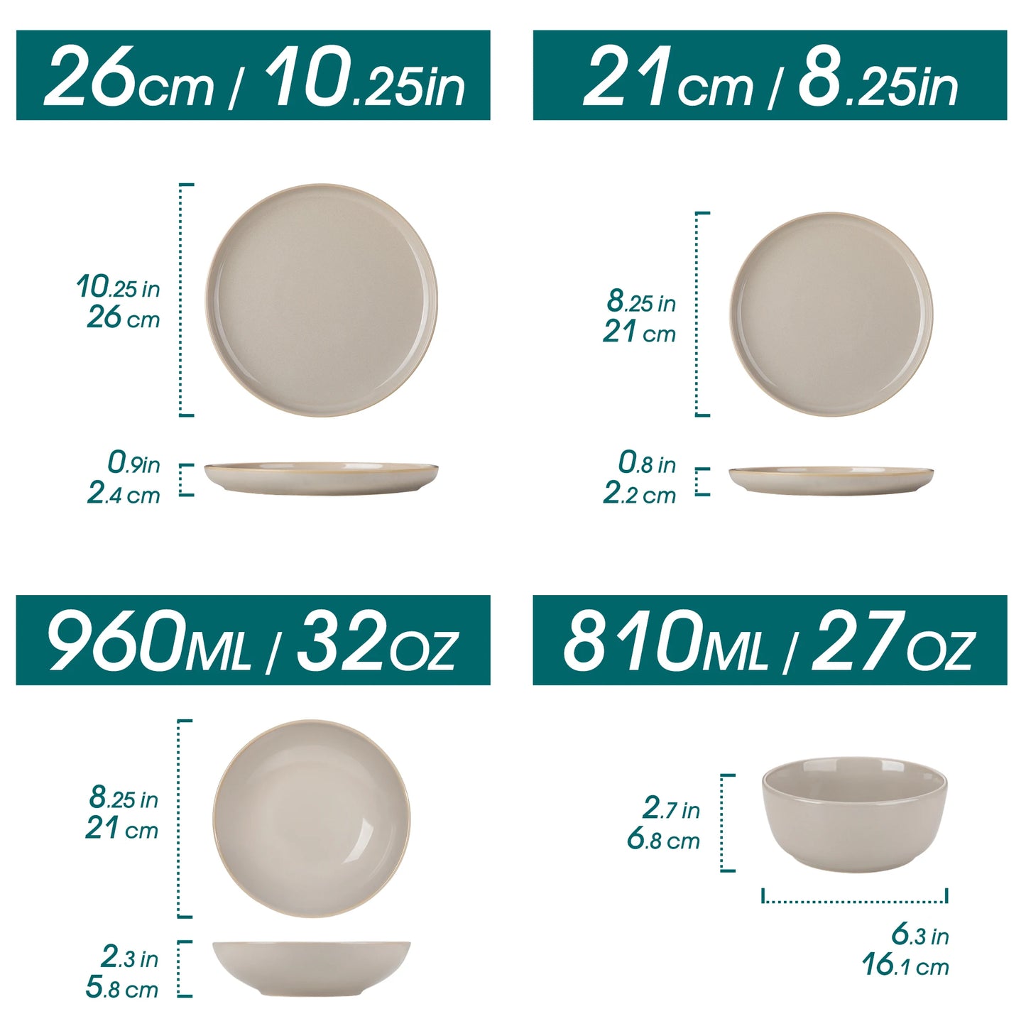 vancasso 12/16/18/24 Piece Light-Grey Reactive Glaze Stoneware Plates Set Dinnerware Sets with 4/6 pcs Dinner Plate/Dessert/Bowl