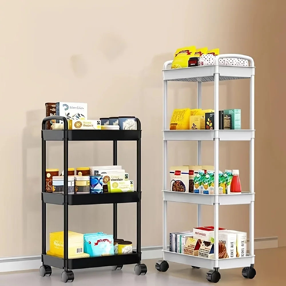 3/4-Tier Slim Rolling Storage Cart – Plastic Organizer with Adjustable Shelves & Wheels for Office, Kitchen, Bathroom