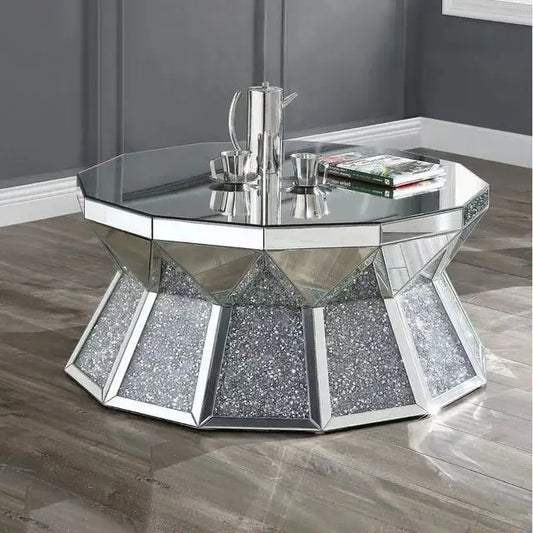 Diamond Glass Mirror Coffee Table For Modern Living Room