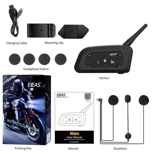 EJEAS Only Official Oversea Store V6PRO+ Motorcycle Intercom Helmet Bluetooth5.1  Headset 6 Riders 800m Communicator Waterproof