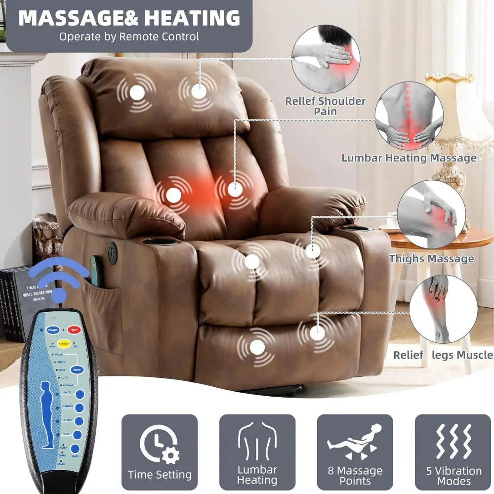 Power Lift Recliner Chair for Elderly, Electric Recliner Chairs for Adults with Massage and Heat, Cup Holders, Remote Control, U