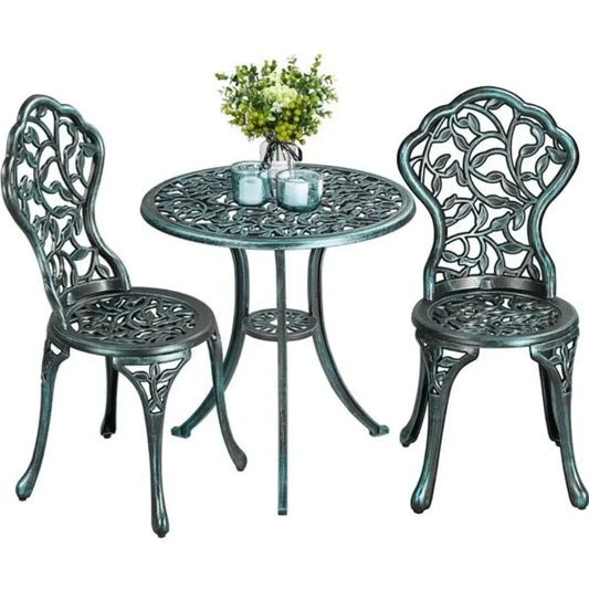 3Pcs Patio Table Chairs Furniture Bistro Set Cast Aluminum Outdoor Garden Green