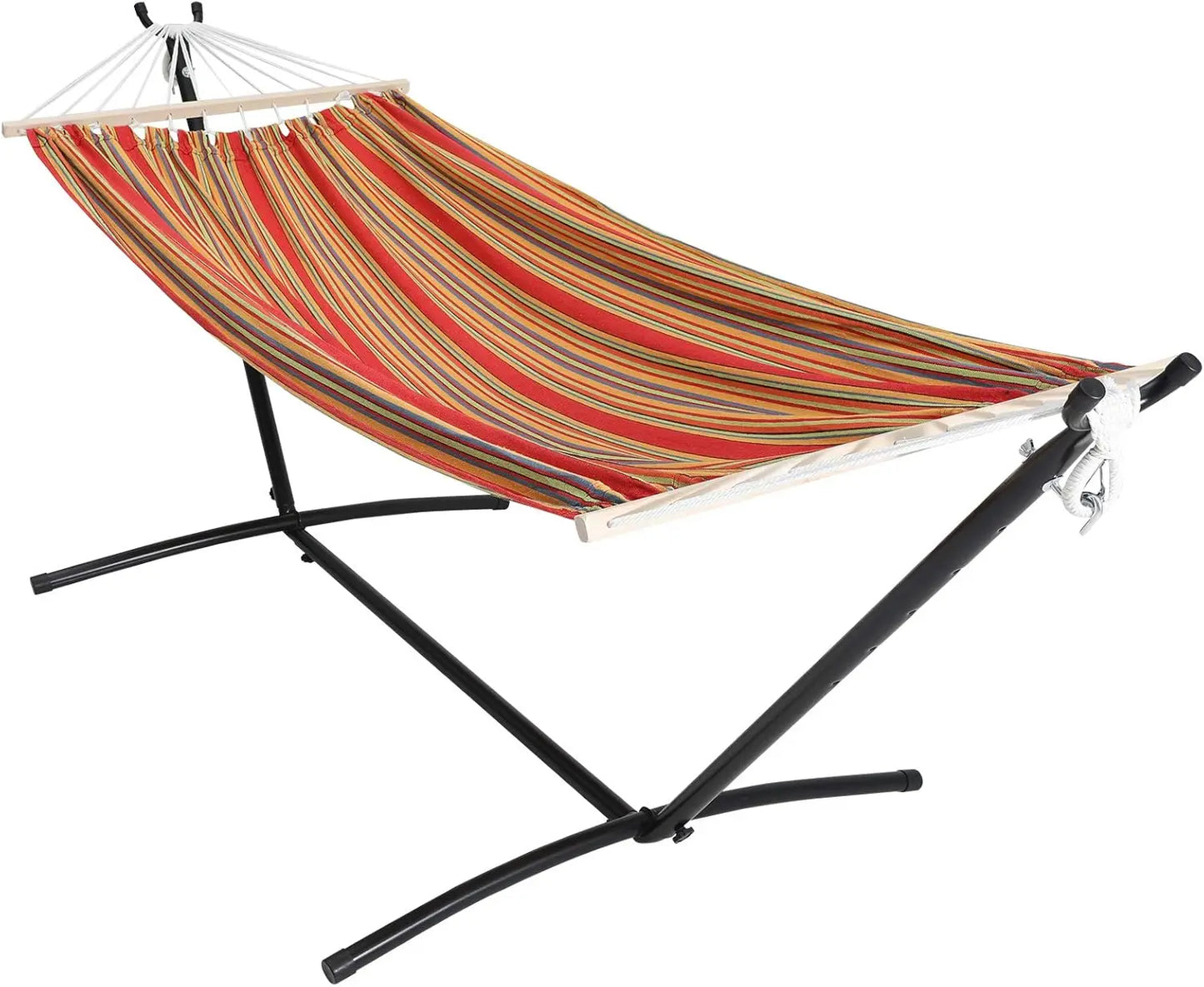 2Person Adjustable Hammock with 10FT Heavy Duty Steel Stand and Spreader Bars550lbs Capacity,Included Portable