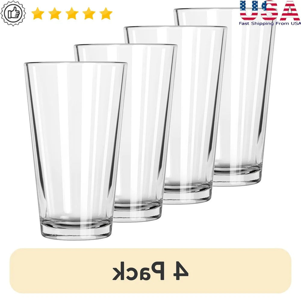 4 Pack Everyday Clear Pint Glasses Durable 16oz Tumbler Beer Water Smoothie Versatile Use Dishwasher Safe Classic Design Stylish
