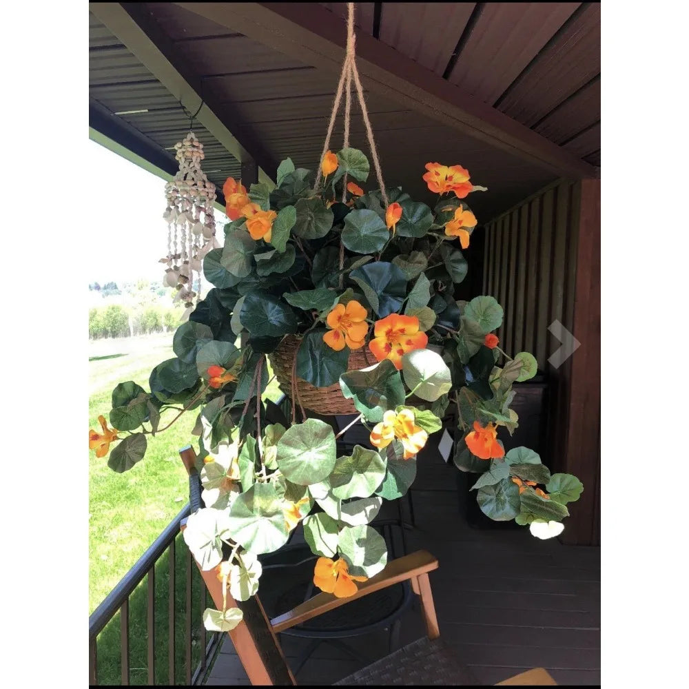 22” Nasturtium Artificial Faux Plant in Hanging Basket Home Decor.