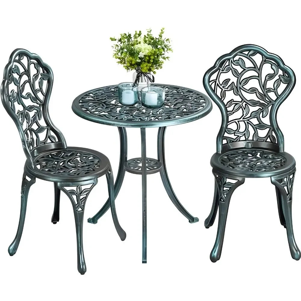 3Pcs Patio Table Chairs Furniture Bistro Set Cast Aluminum Outdoor Garden Green