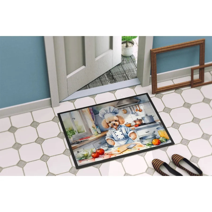 Poodle The Chef Doormat Front Door Mat Indoor Outdoor Rugs for Entryway Non Slip Washable Low Pile 24H X 36W