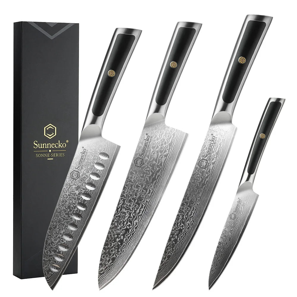 Sunnecko Damascus Chef's Knives 1-7PCS/Set High Carbon VG10 Steel Meat Cutting Knife Ultra Sharp Utility Slicing Kitchen Knife