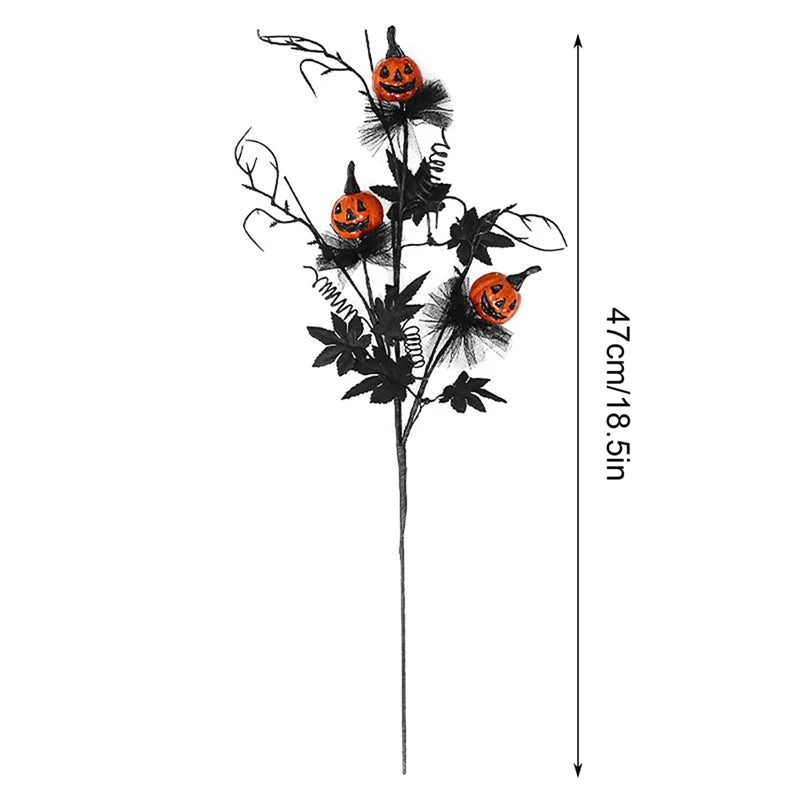 1/3/5pcs Halloween Decorations, 18.5Inch Artificial Pumpkin Maple Leaf Floral Stems Decoration black scary pumpkin bouquet