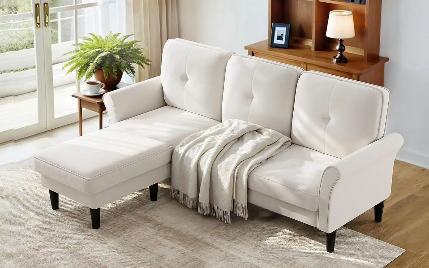 Sectional Couches for Living Room, 83" Velvet Modern 3 Seater Sofa, L Shaped Couch with Ottoman, Small Sectional Couch Sofas