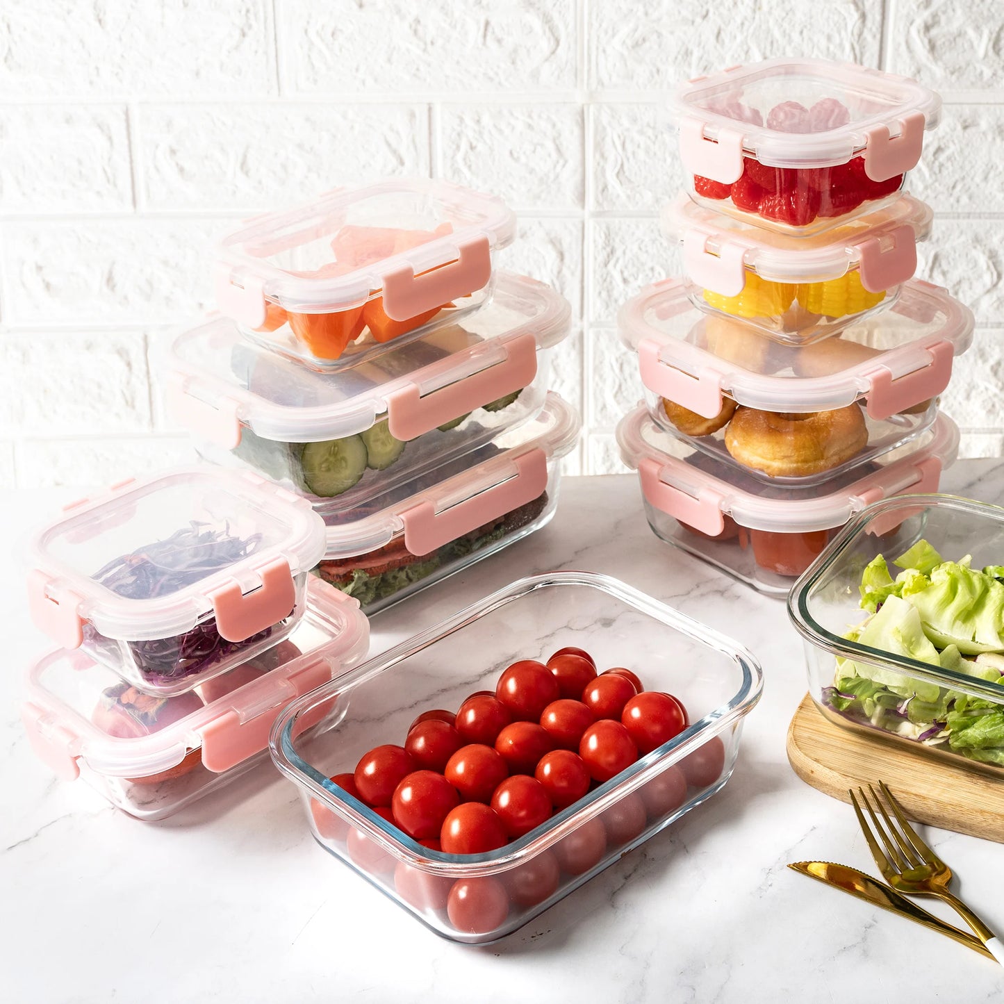16 Piece Glass Food Storage Set Airtight Lids Microwave Safe