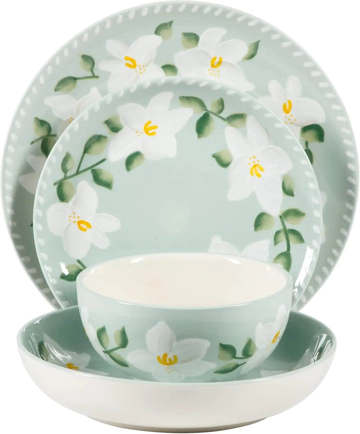 LIEI Oprah Magnolia Bloom Stoneware Dinnerware Set Floral