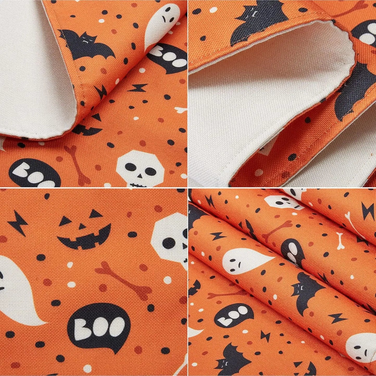 Halloween Table Runner, Cotton Linen Table Runner, Classic Halloween Elements Tablecloth-bat、Ghost for Bedroom Home Living Room