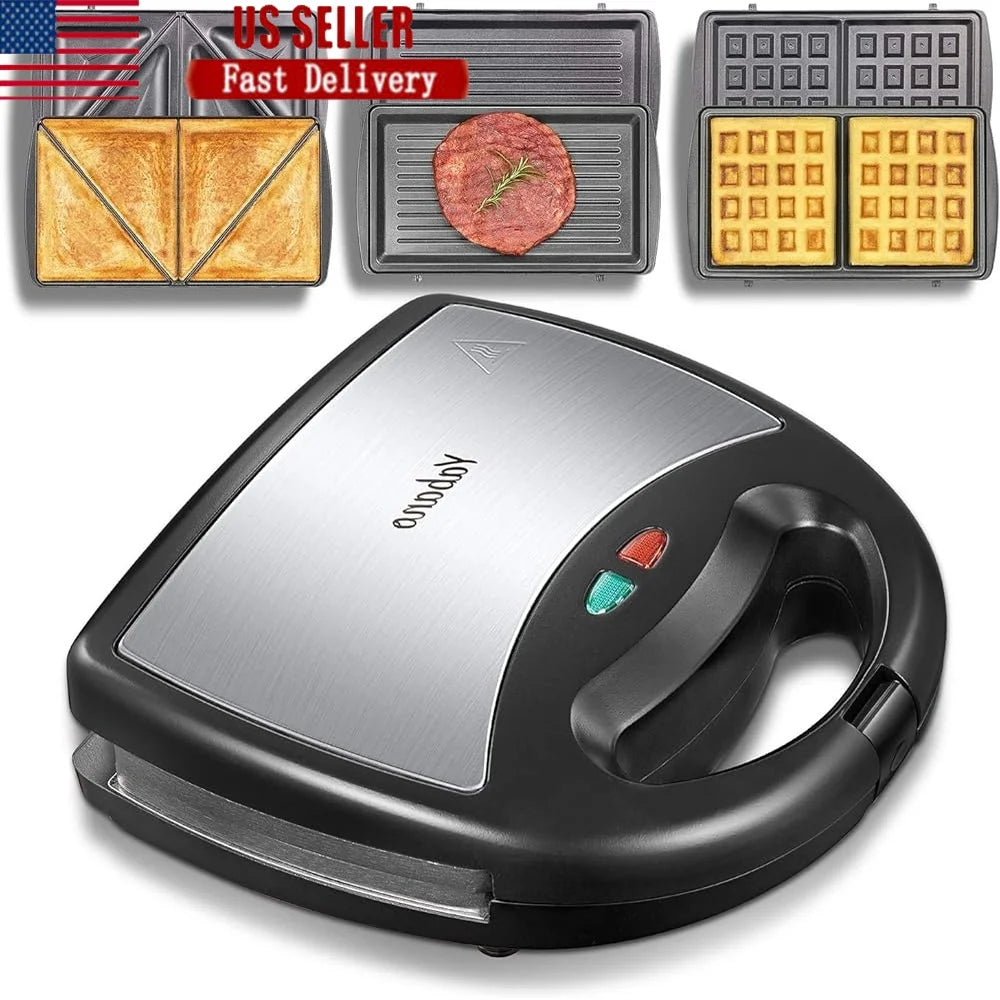 XMSJ 3 In 1 Sandwich Maker Waffle Toaster Grill Nonstick