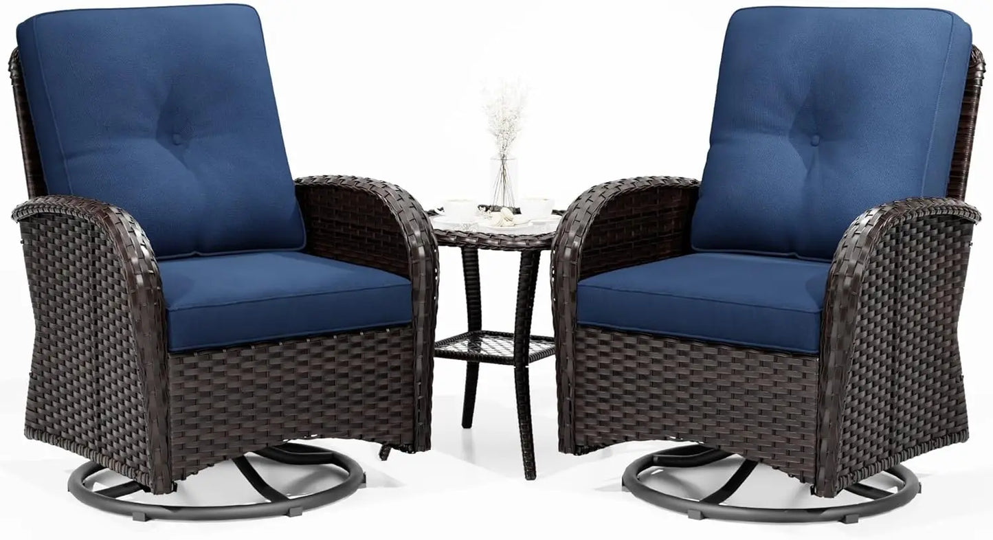5 Piece Patio Furniture Set, Outdoor Swivel Chair Sets with Thick Cushion and Ottoman, Wicker Patio Conversation Set for Porch