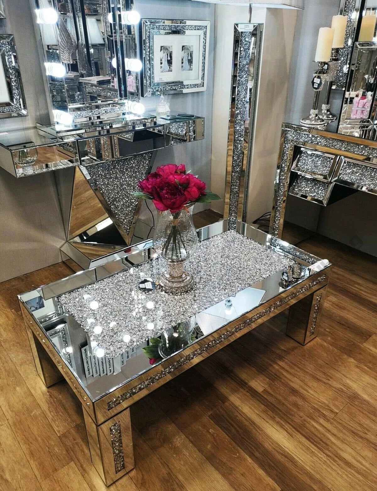 Coolbang Crushed Diamond Glass Coffee Table For Living Room