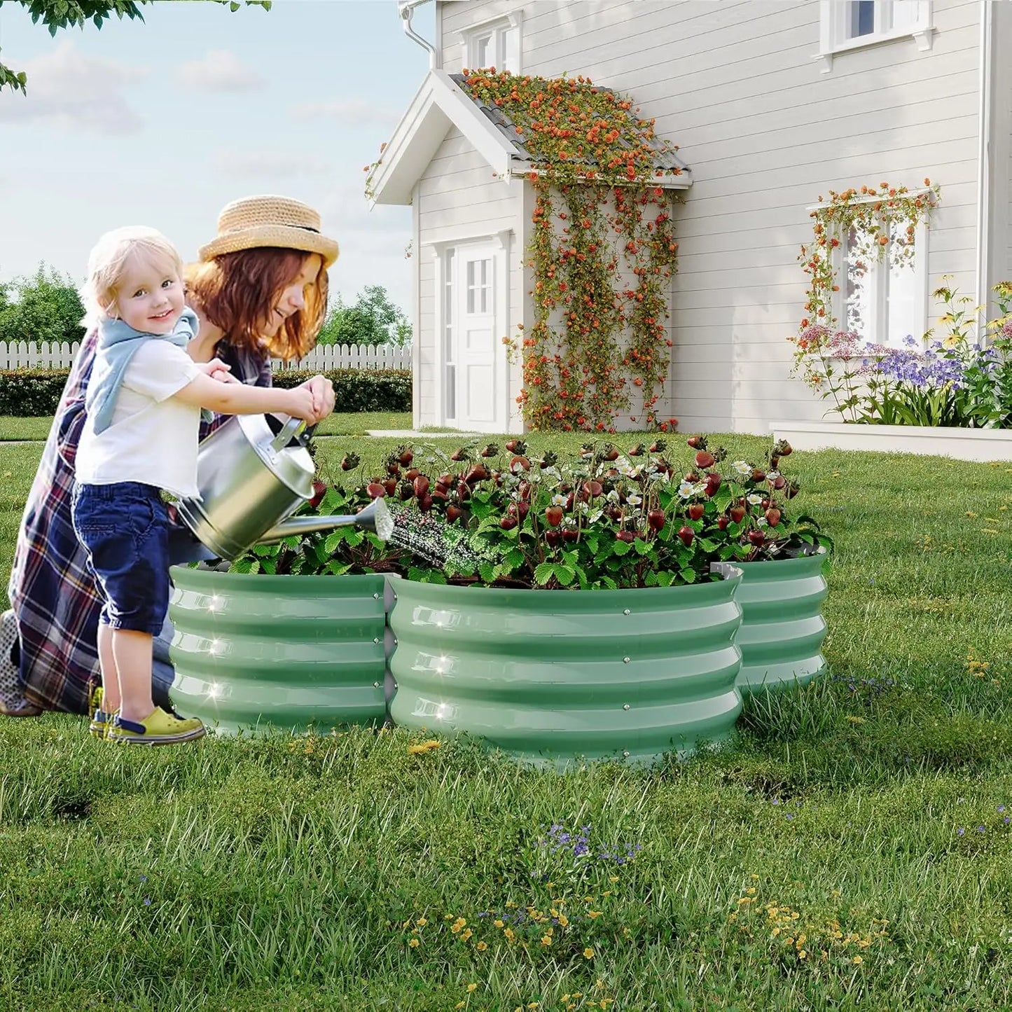 2 Pack Metal Raised Garden Beds Flower Shape Design Rust-Proof 12” Deep Planter Boxes for Vegetables/Flowers Garden Supplies