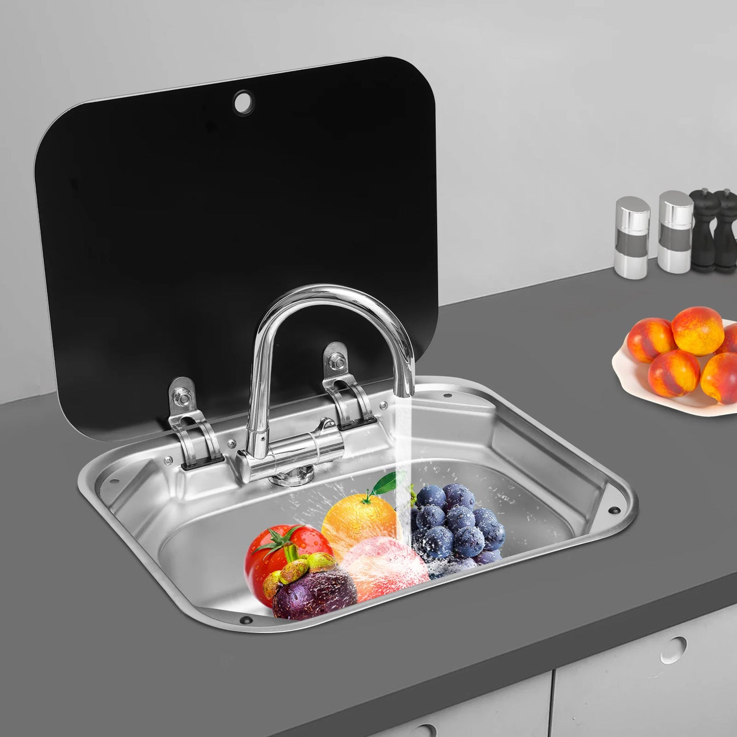 Compact RV Stainless Steel MultifunctionalSink Large-capacity Vegetable Basin Drain With Faucet In Sink