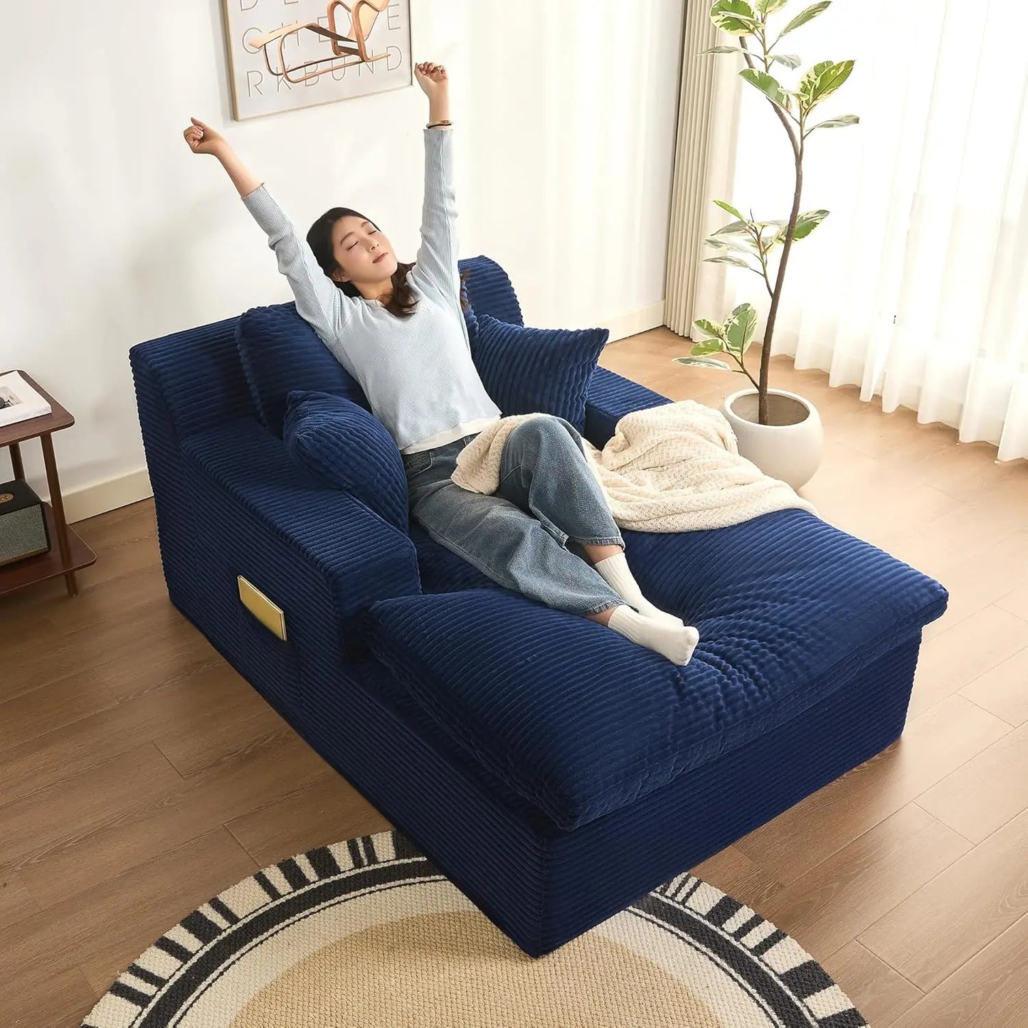 Chaise Lounge Chair Indoor, Extra Cloud Layer, Convertible Sleeper Sofa Couch with Removable Pillows & Side Pockets