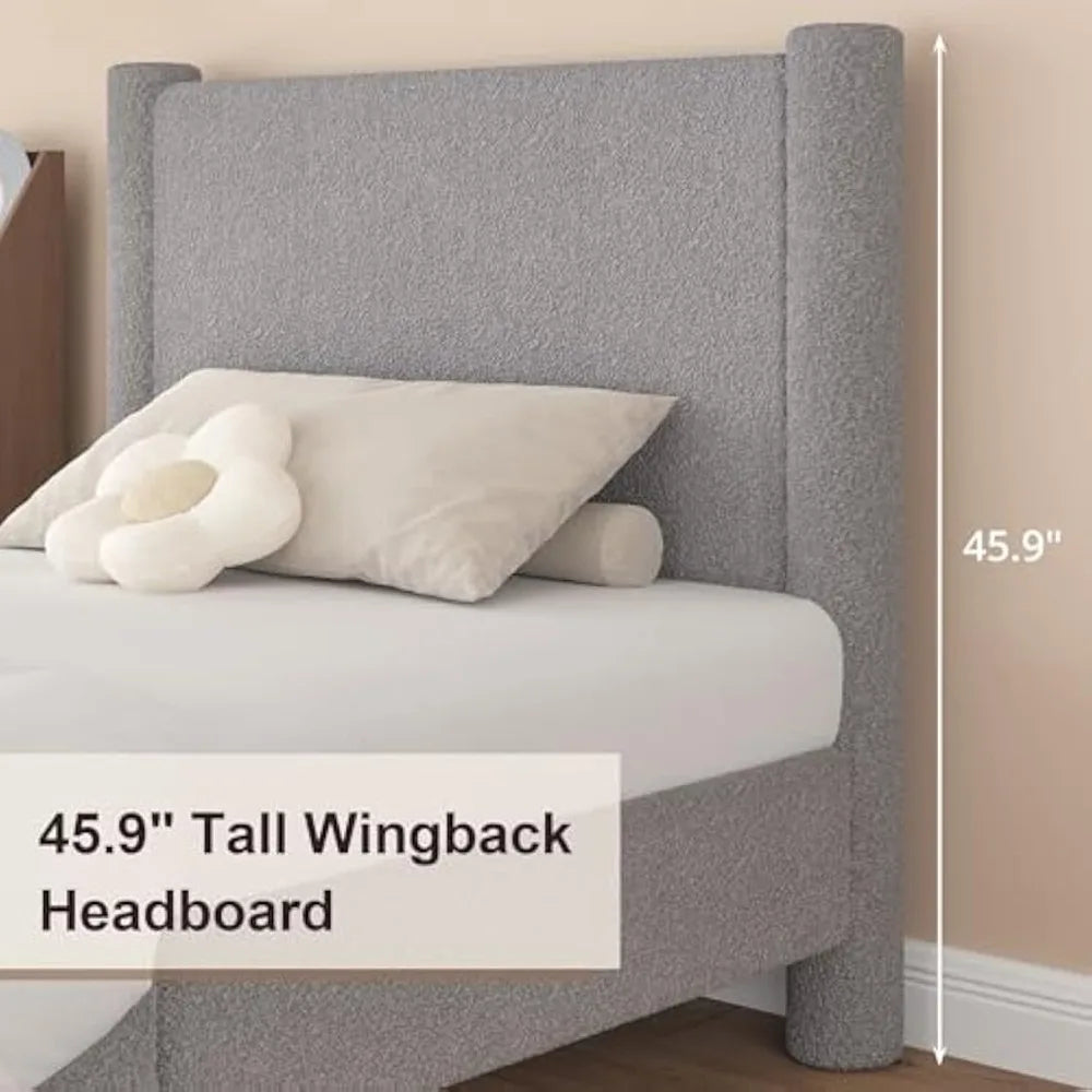 HUANZHUANG Boucle Upholstered Platform Bed Frame Headboard