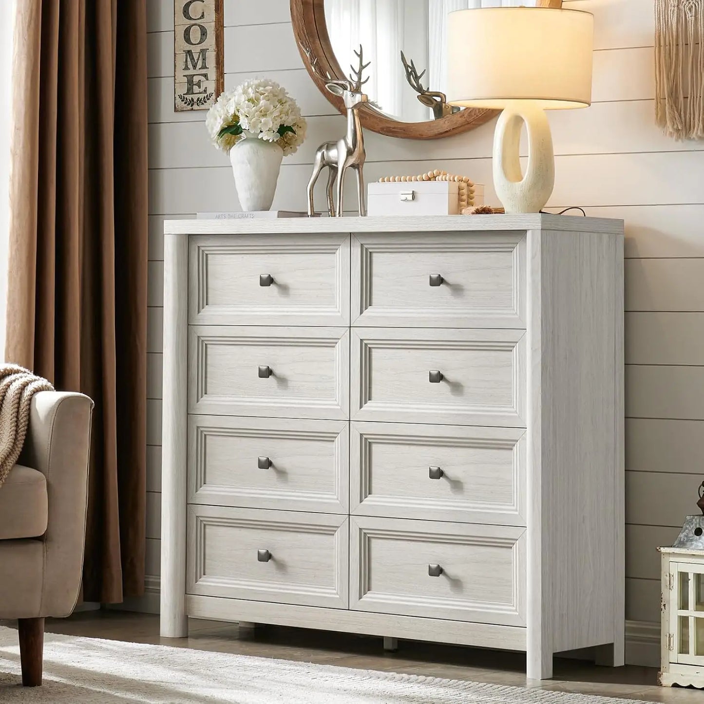 Black Dresser, Farmhouse 6 Drawer Dresser for Bedroom, 52 inch Wide Dressers with Deep Drawers, Vintage Dressers, Solid Wood