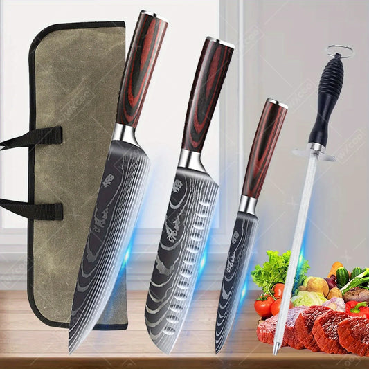 Professional Kitchen Chef Knife Set with Portable Knife Roll