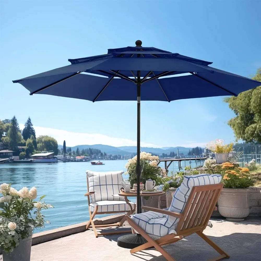 11ft Outdoor Patio Umbrellas for Outside, 3 Tier Vented Market Table Umbrella Windproof for Backyard, Deck, Garden