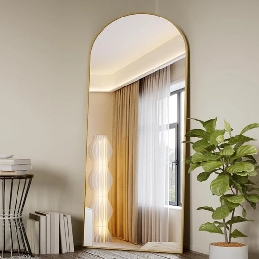 Arched Full Body Floor Mirror with Stylish Aluminum Frame