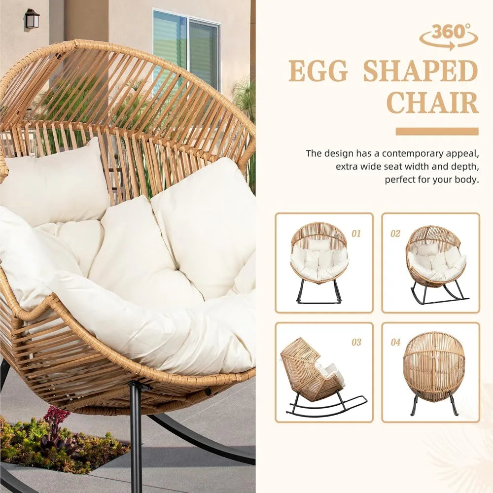 Wicker Egg Rocking Chair with Cushion for Outdoor Relaxation