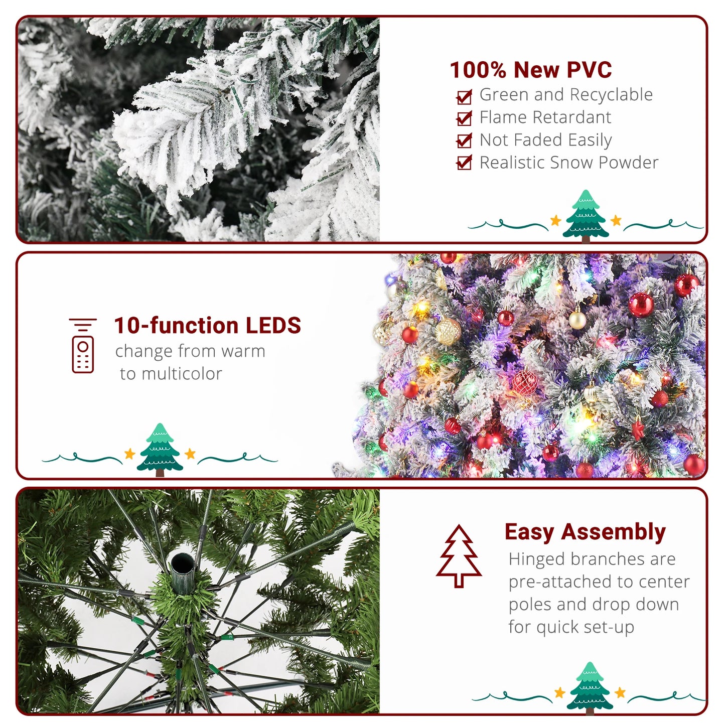 9ft 2094 Branch Automatic Tree Structure PVC Material Green Flocking 900 Lights Warm Color Four Colors 8 Modes