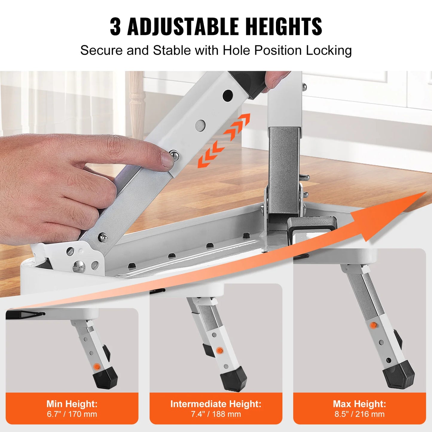 SucceBuy Step Stool 1 Step 330 lbs Capacity Adjustable Height Toddlers Adults Non Slip Sturdy For Office Pets Bathrooms Bedrooms