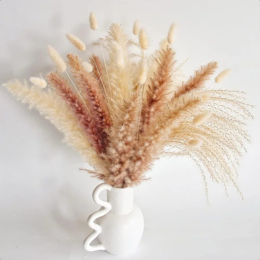 Natural Dried Pampas Grass Decor 110 PCS Pampas Grass Contains White Bunny Tails Dried Flowers Artificial Flowers for Bathroom