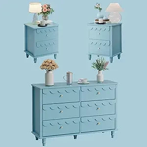 Scalloped 6 Drawer Dresser And Two Nightstands White Set
