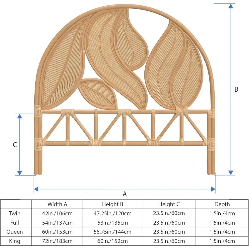 Palm Springs Rattan Headboard for Queen Size Beds Natural Boho Style with Intricate Palm Leaf Pattern and Arch Perfect for Coas