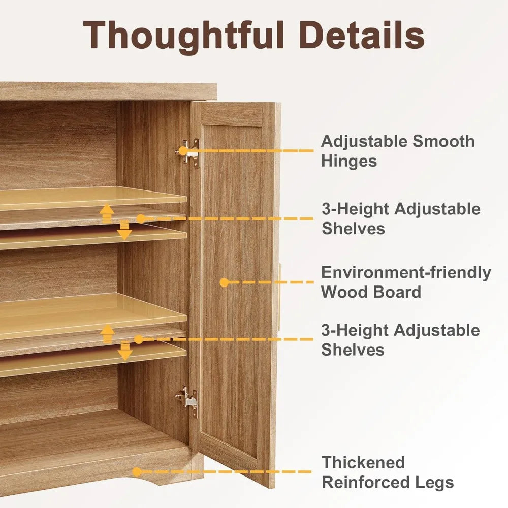 Fluted Buffet Cabinet with Storage Accent Sideboard, Modern Credenza with 4 Doors & Adjustable Shelves, A Versatile Piece Blendi