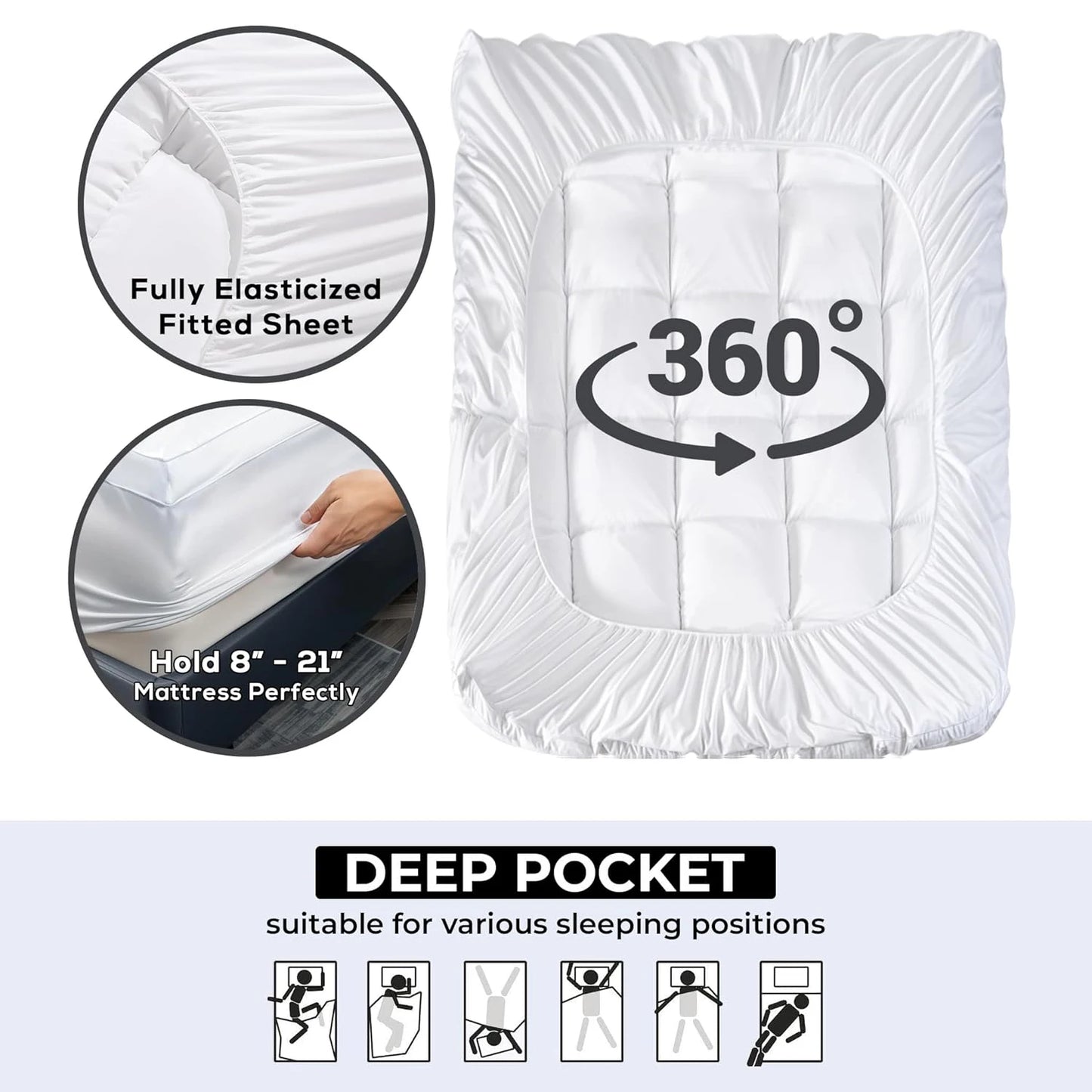Extra Thick Mattress Topper Cooling Mattress Pad Cover for Back Pain, Soft Mattress Protector 3D+7D Snow Down Alternative Fill