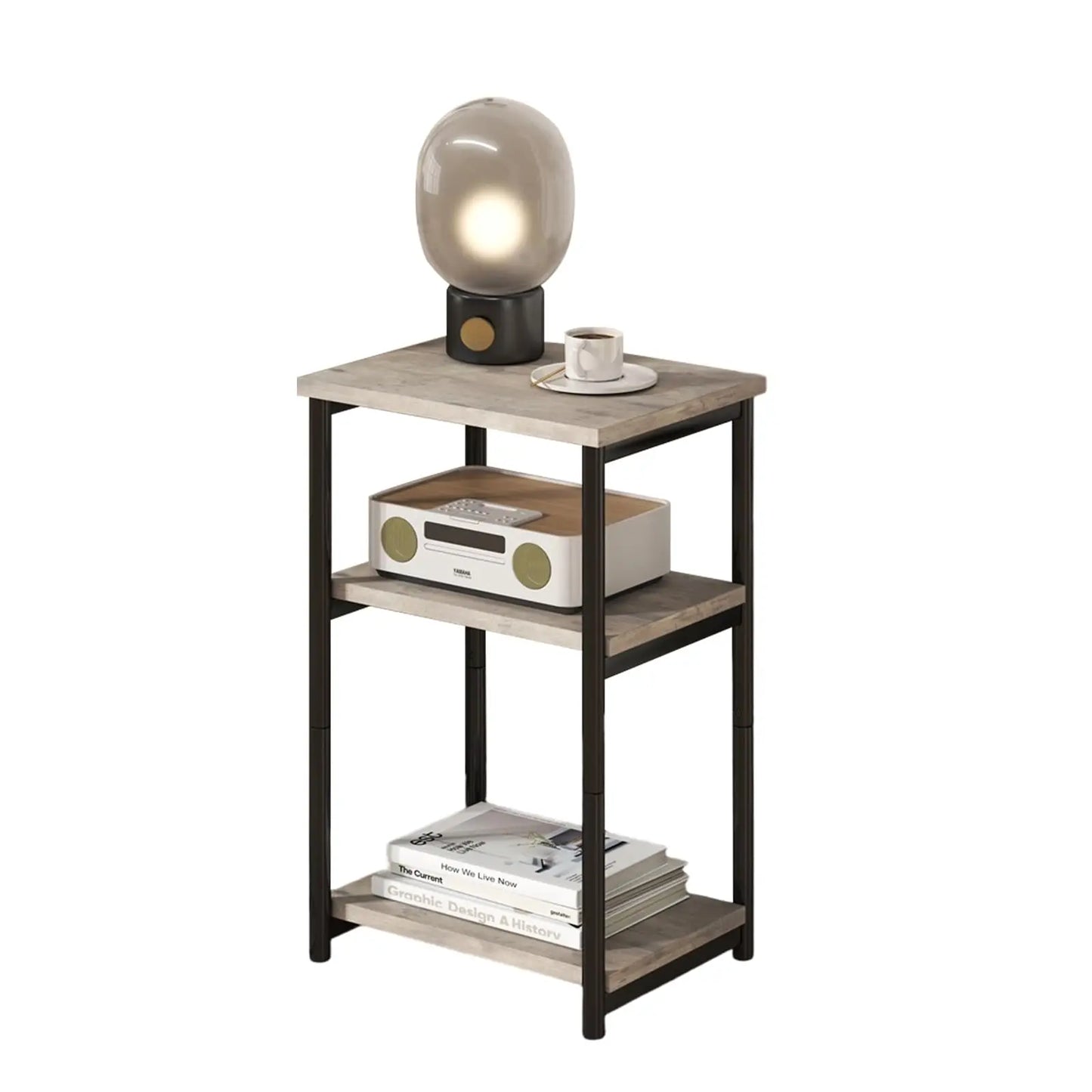3 Tier End Table, Tall Side Table with Storage, Telephone Tables with Metal Frame Small Nightstand for Small Spaces