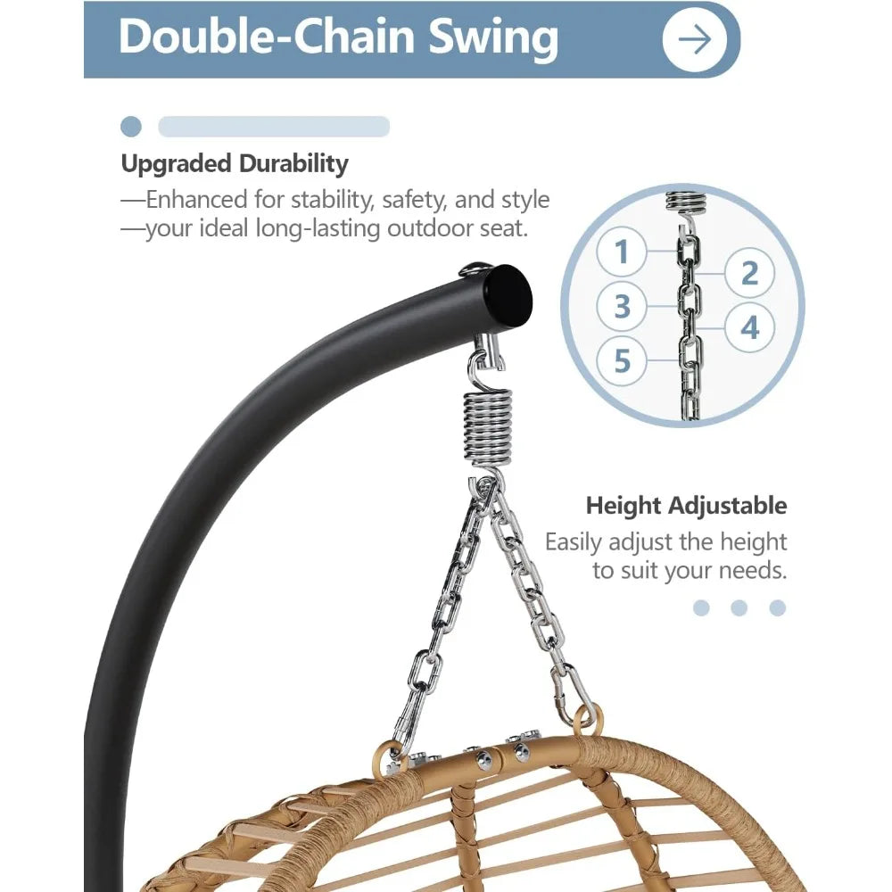 Egg Swing Chair with Stand, Outdoor Patio Hanging Egg Chair, Indoor Hammock Chair with Cushion for Garden Backyard