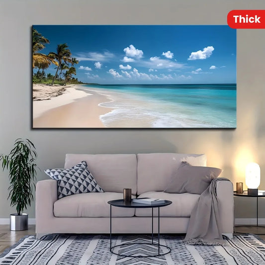 Pine Frame Ocean View Tropical Paradise Canvas Wall Art