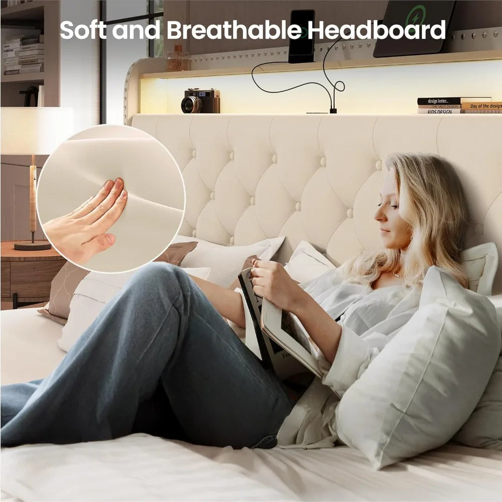 HUANZHUANG Bed Frame With 4 Storage Drawers And USB