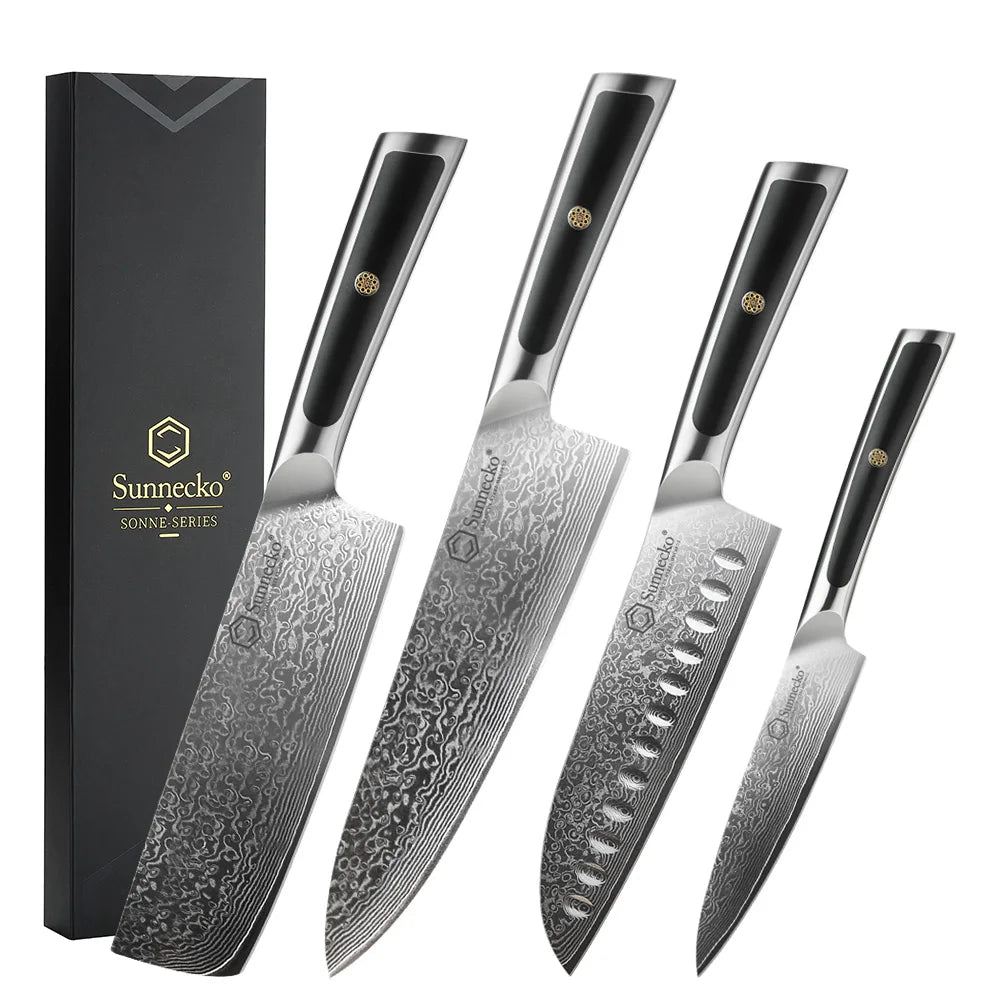 Sunnecko Damascus Chef's Knives 1-7PCS/Set High Carbon VG10 Steel Meat Cutting Knife Ultra Sharp Utility Slicing Kitchen Knife