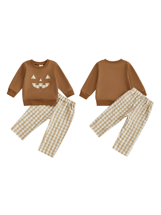 Infant 2-Piece Halloween Costume Set with Long Sleeve Pullover Top and Plaid Pants - Adorable Toddler Clothing for the Spooky