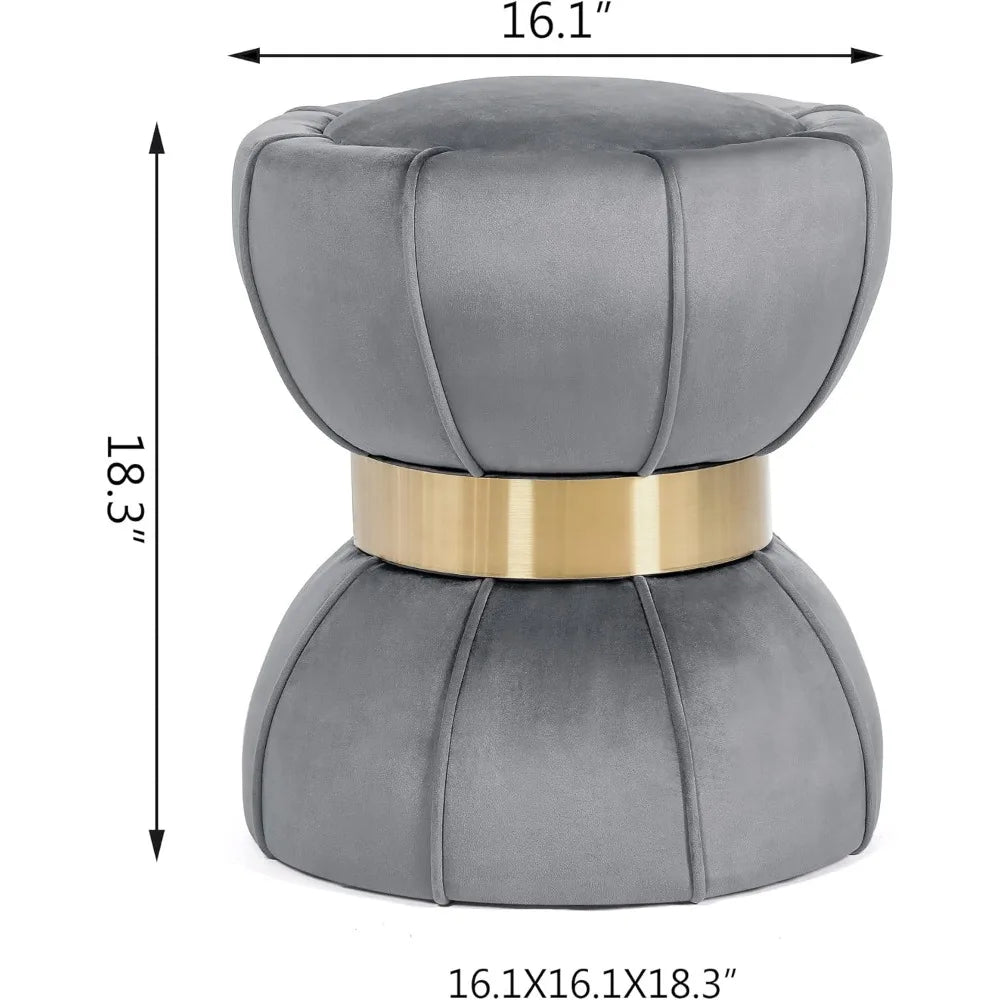 Huanzhuang Round Velvet Ottoman With Metal Band Home Decor