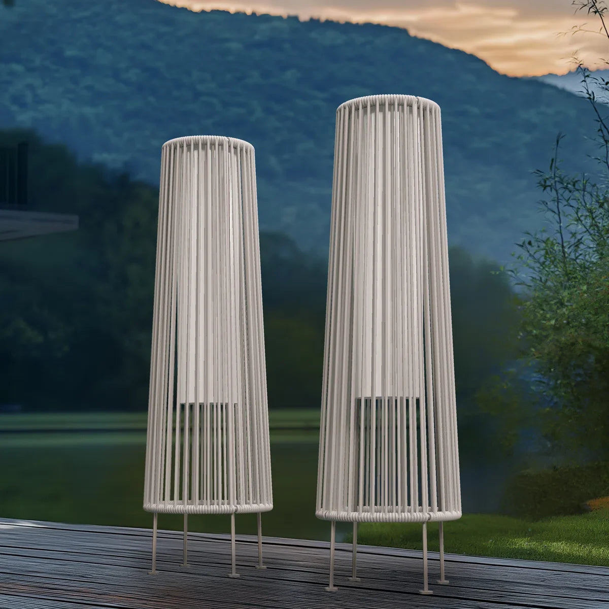 2-Piece Floor Solar Light , Wicker Solar Patio Lamp Waterproof Outside Deck Lamp for Porch, Yard, Garden, Lawn Decorations