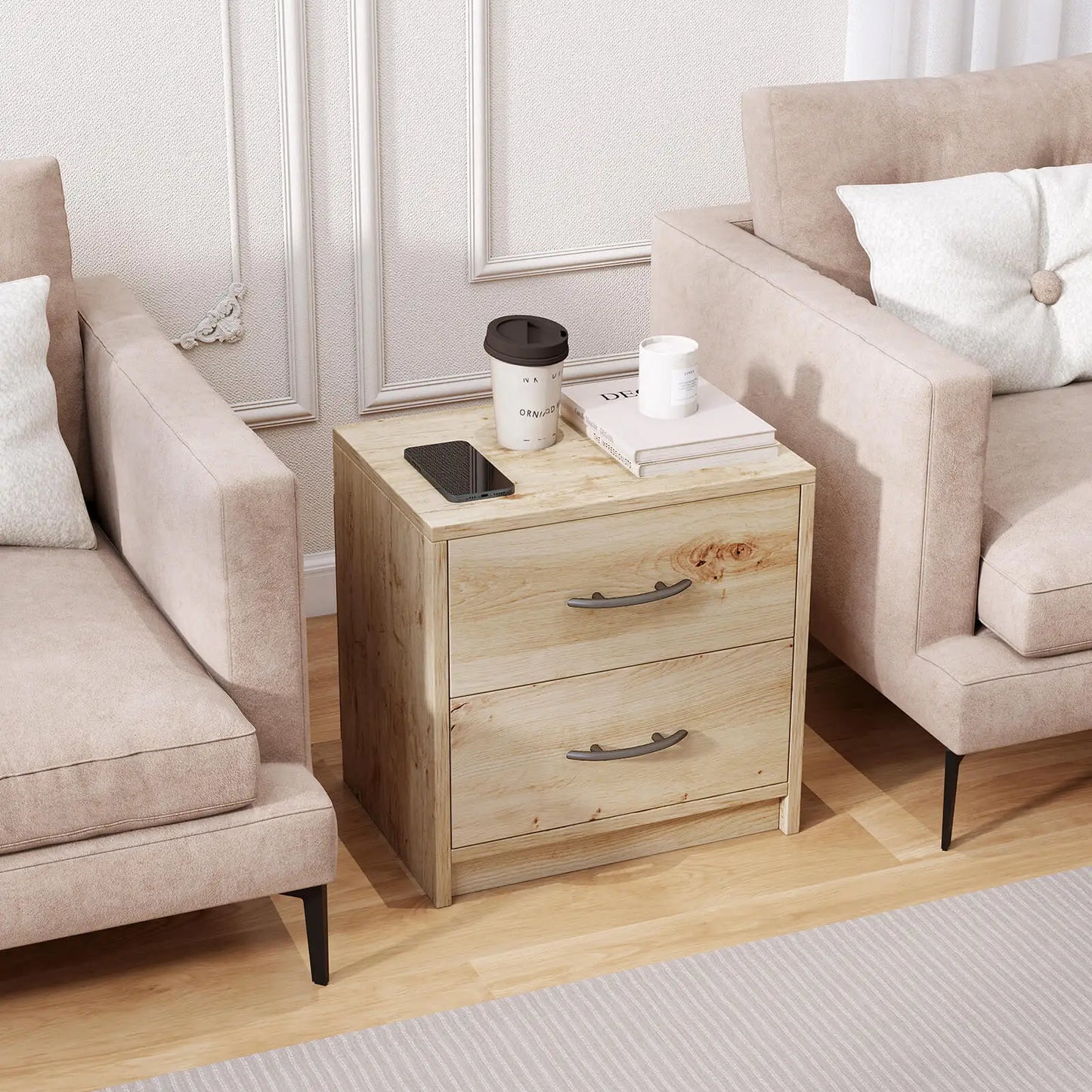 2-Drawer Nightstand Modern Bedside Table with Storage for Living Room Bedroom